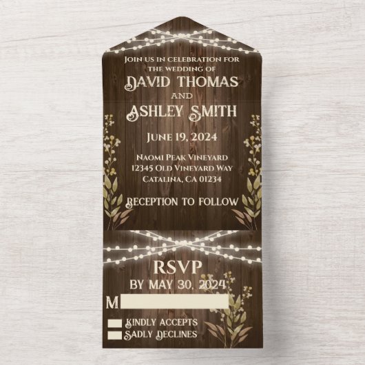 Rustisch hout in één bruiloft all in one uitnodiging (Binnen)