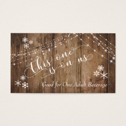 Rustisch hout, lichte en neusvlokken, Drink Ticket Visitekaartje (Voorkant)