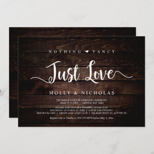 Rustisch hout, lolling, niets Fancy gewoon liefde Kaart (Voorkant / Achterkant)