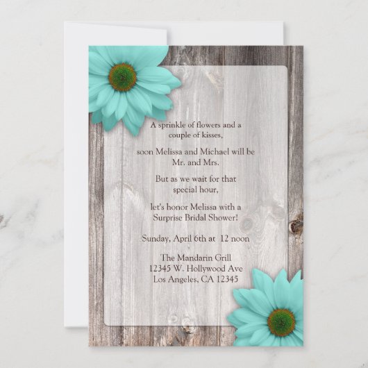 Rustisch hout met Blauwgroen blauw-Daisies Vrijgez Kaart (Voorkant)