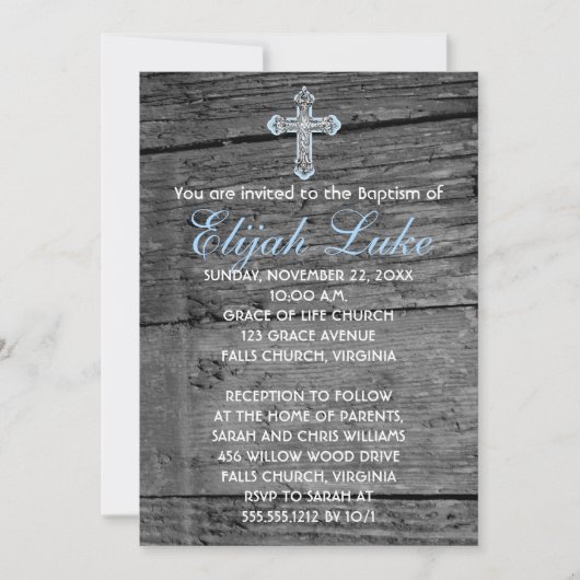 Rustisch hout met Cross Baptisme Kaart (Voorkant)