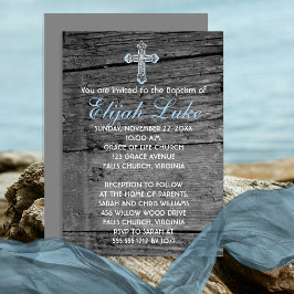 Rustisch hout met  Cross Baptisme Kaart