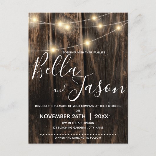 Rustisch hout met de uitnodiging van de het weduwe (Voorkant)