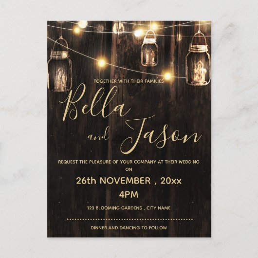 Rustisch hout met een taarlamptrek uitnodiging briefkaart (Voorkant)