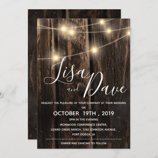 Rustisch hout met een taartwacht kaart (Voorkant / Achterkant)