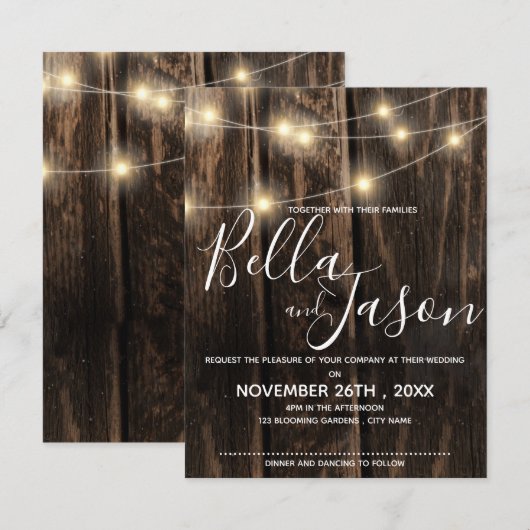 Rustisch hout met een taartwacht kaart (Voorkant / Achterkant)