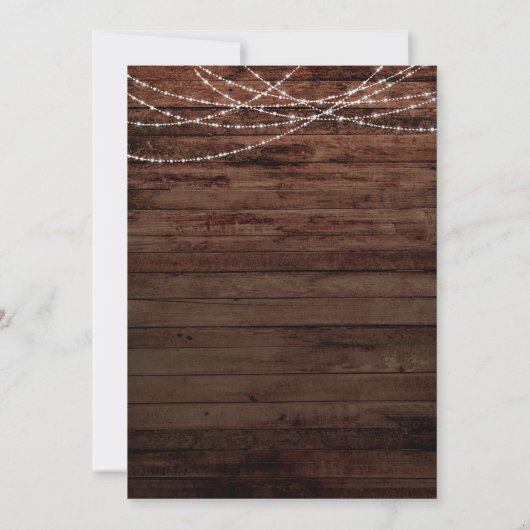 Rustisch hout met een uitgestelde huwelijkskaart kaart (Achterkant)