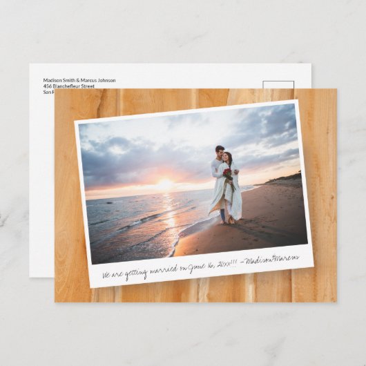 Rustisch hout met fotosjabloon | Datum opslaan Briefkaart (Voorkant / Achterkant)