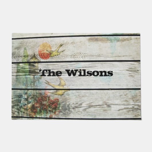 Rustisch hout met geverfde vogels deurmat (Voorkant)