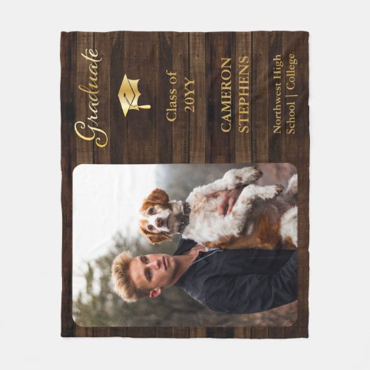 Rustisch hout met Gold Tone Afstuderen Foto Fleece Deken (Voorkant)