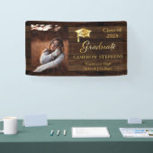 Rustisch hout met Gold Tone Afstuderen fotobanner Spandoek (Beurs)