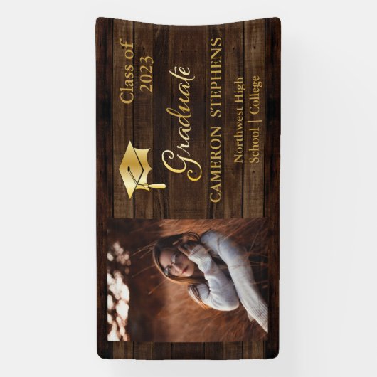 Rustisch hout met Gold Tone Afstuderen fotobanner Spandoek (Verticaal)
