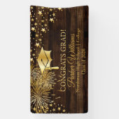 Rustisch hout met Gold Tone Congrats Afstudeerder  Spandoek (Verticaal)