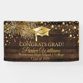 Rustisch hout met Gold Tone Congrats Afstudeerder  Spandoek (Horizontaal)