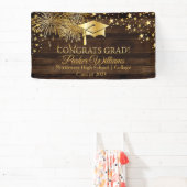 Rustisch hout met Gold Tone Congrats Afstudeerder Spandoek (Insitu)