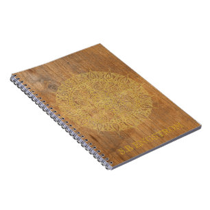 RUSTISCH HOUT MET GOLDEN MANDALA - NAAM NOTITIEBOEK