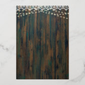 Rustisch hout met gouden olievlekken Lace-lampjes Folie Uitnodiging (Achterkant)