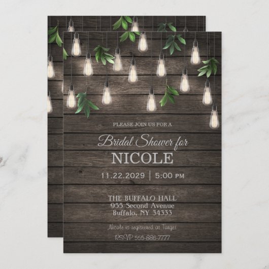 Rustisch hout met lichte bridale doucheuitnodiging kaart (Voorkant / Achterkant)