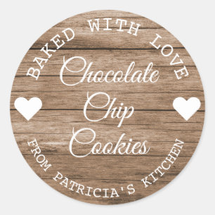Rustisch hout met liefdeskoekjes ronde sticker