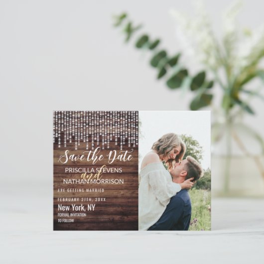 Rustisch hout met ruitvormige ruitverlichting spar aankondigingskaart (Staand voorkant)