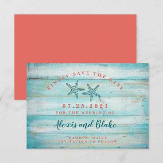 Rustisch hout met Starfish Sparen de Kaart van de (Voorkant / Achterkant)