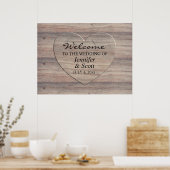 Rustisch hout met Wooden Heart Weddenschap Welkoms Poster (Keuken)