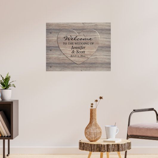 Rustisch hout met Wooden Heart Weddenschap Welkoms Poster (Woonkamer 3)