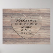 Rustisch hout met Wooden Heart Weddenschap Welkoms Poster (Voorkant)