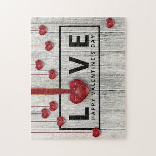Rustisch hout Moderne Valentijnsdag LOVE Red Heart Legpuzzel (Verticaal)