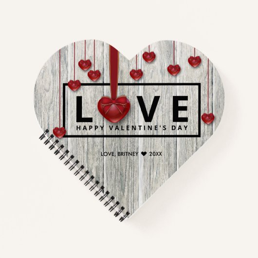 Rustisch hout Moderne Valentijnsdag LOVE Red Heart Notitieboek (Voorkant)