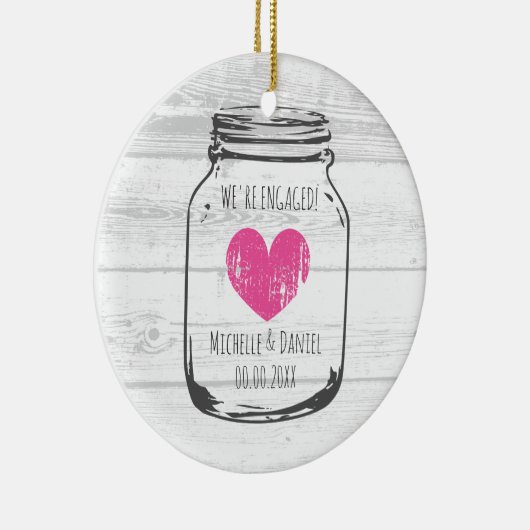 Rustisch hout  moerasjar verloving kerst keramisch ornament (Rechts)