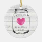 Rustisch hout moerasjar verloving kerst keramisch ornament (Voorkant)