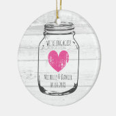 Rustisch hout  moerasjar verloving kerst keramisch ornament (Links)