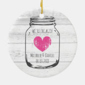 Rustisch hout  moerasjar verloving kerst keramisch ornament (Achterkant)