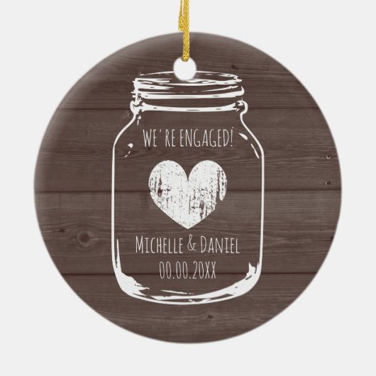 Rustisch hout  moerasjar verloving kerst keramisch ornament (Achterkant)