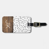 Rustisch Hout Monogram zwart en witte dot Bagagelabel (Voorkant horizontaal)
