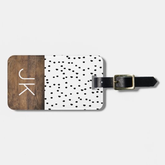 Rustisch Hout Monogram zwart en witte dot Bagagelabel (Voorkant horizontaal)