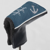 Rustisch hout Nautical Blue Anchor Monogram Golfheadcover (3/4 voorkant)