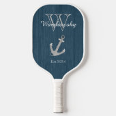 Rustisch hout Nautical Blue Anchor Monogram Pickleball Paddle (Voorkant)
