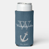 Rustisch hout Nautical Blue Anchor Monogram Seltzer Blikjeskoeler (Seltzer Achterkant)