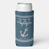 Rustisch hout Nautical Blue Anchor Monogram Seltzer Blikjeskoeler (Seltzer Voorkant)