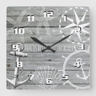 Rustisch hout  Nautical Theme Life is beter Vierkante Klok