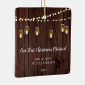 Rustisch hout ons eerste kersthuwelijk keramisch ornament (Rechts)