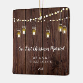 Rustisch hout ons eerste kersthuwelijk keramisch ornament (Links)