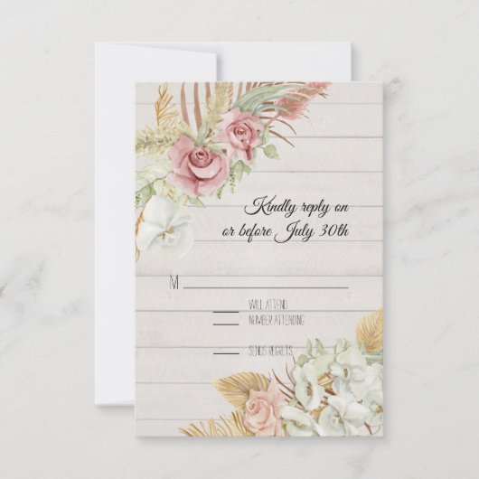 Rustisch hout Pampas Palm Roos Wreator Foliage RSV RSVP Kaartje (Voorkant)