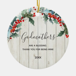Rustisch hout Rood Floral Godmothers Kerstmis Keramisch Ornament