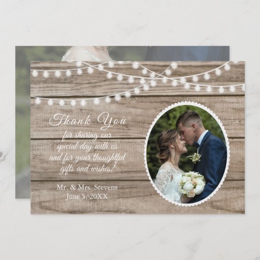 Rustisch hout, taarlampen bruiloft bedankt voor je kaart (Voorkant / Achterkant)