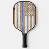 Rustisch hout Thin Blue Line Patriotic USA Flag Pickleball Paddle (Voorkant)