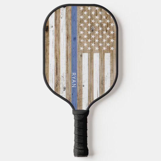 Rustisch hout Thin Blue Line Patriotic USA Flag Pickleball Paddle (Voorkant)