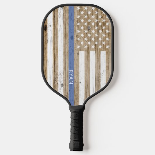 Rustisch hout Thin Blue Line Patriotic USA Flag Pickleball Paddle (Achterkant)